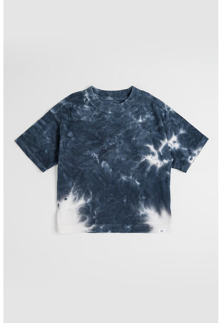 GAP Tricou cu decolteu la baza gatului si model tie-dye - Alb murdar/Bleumarin