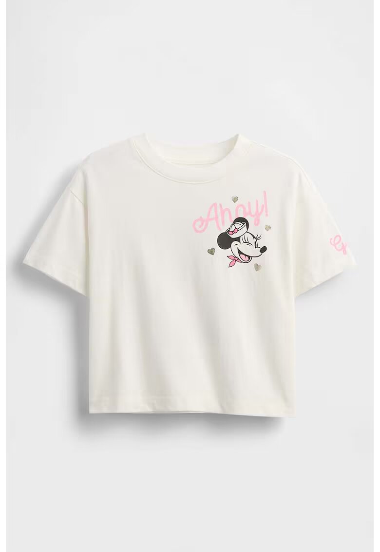 GAP Tricou cu imprimeu Minnie Mouse - Alb/Negru/Roz