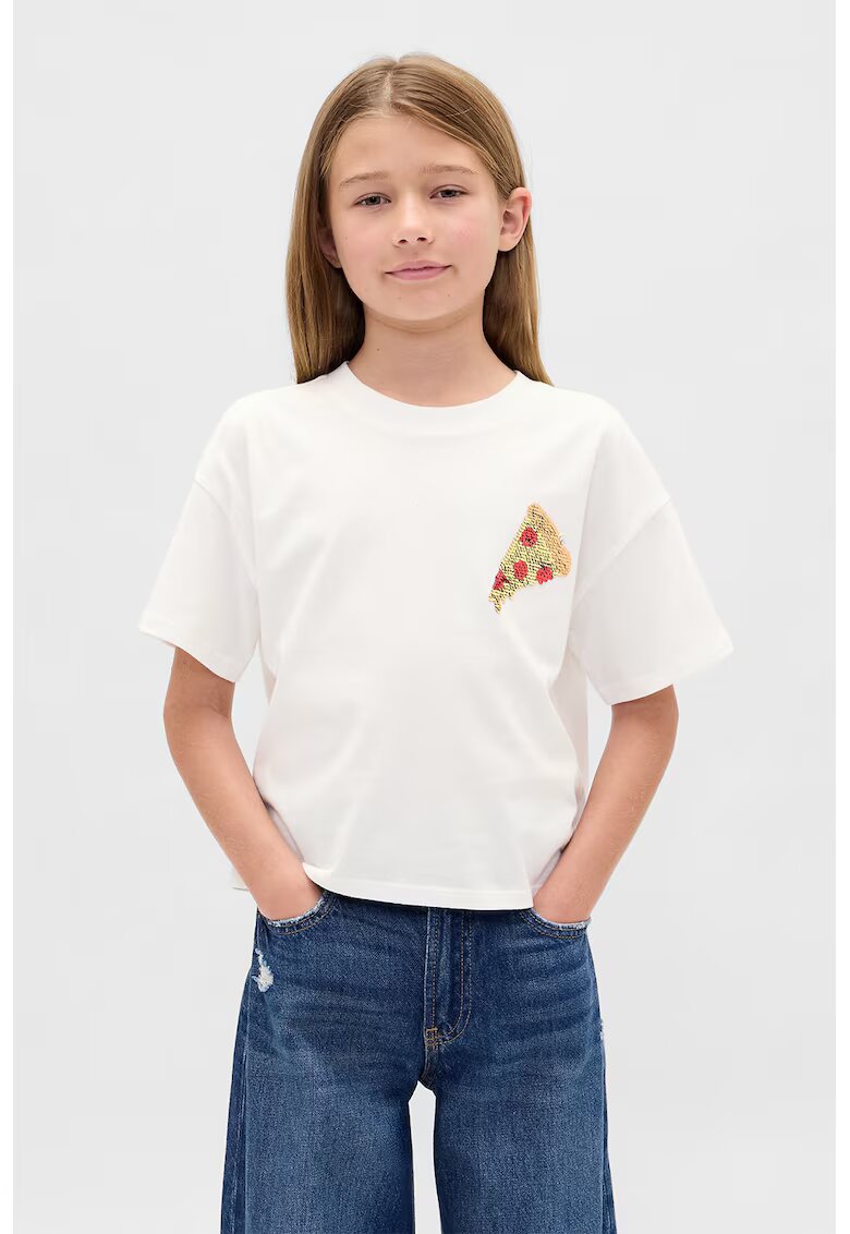 GAP Tricou cu paiete reversibile - Alb/Roz/Argintiu