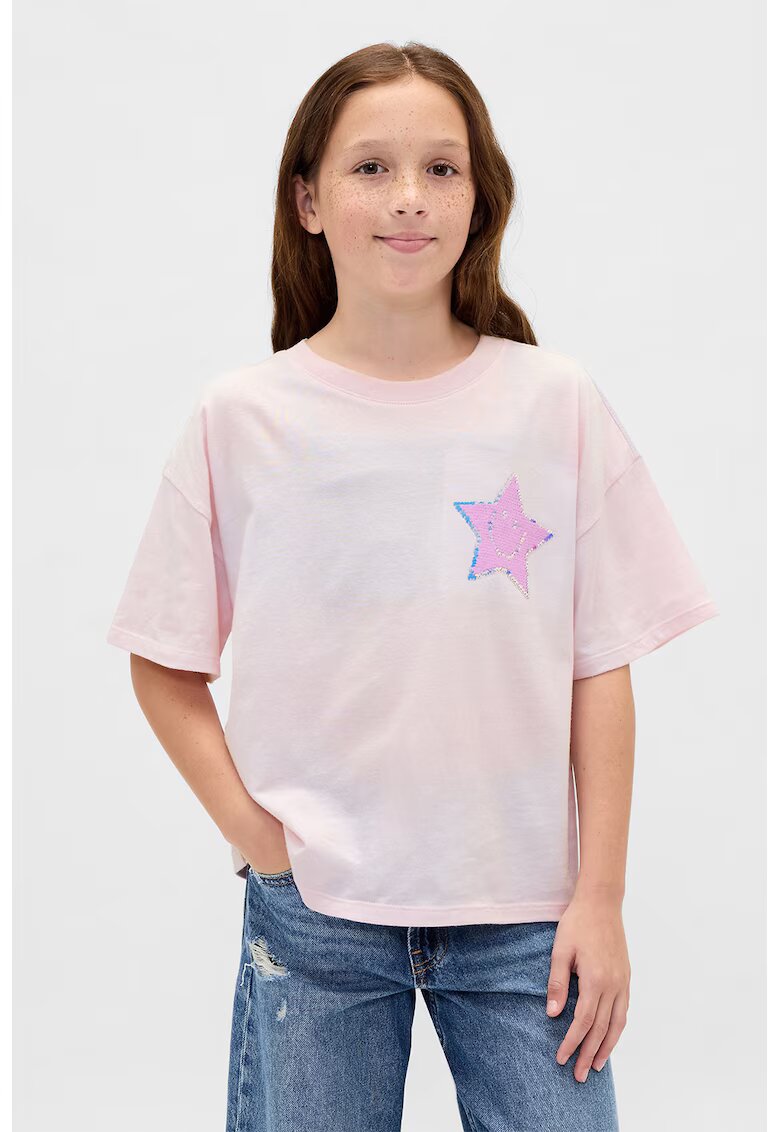 GAP Tricou cu paiete reversibile - Negru/Roz pastel/Albastru deschis
