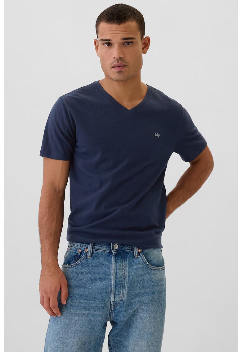 GAP Tricou de bumbac cu decolteu in V - Bleumarin