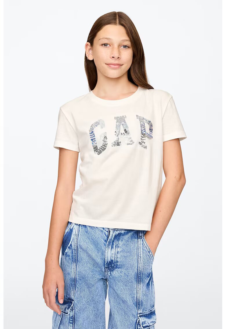 GAP Tricou de bumbac cu logo - Alb/Albastru