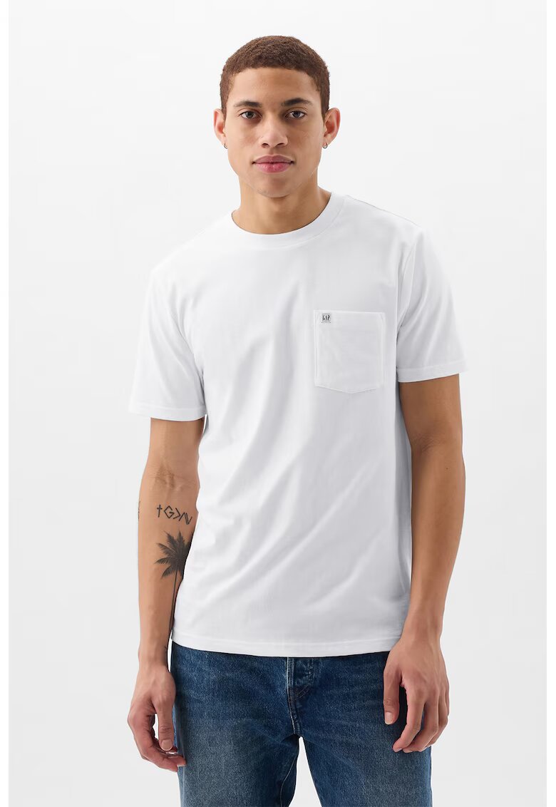 GAP Tricou de bumbac organic cu decolteu la baza gatului - Alb murdar