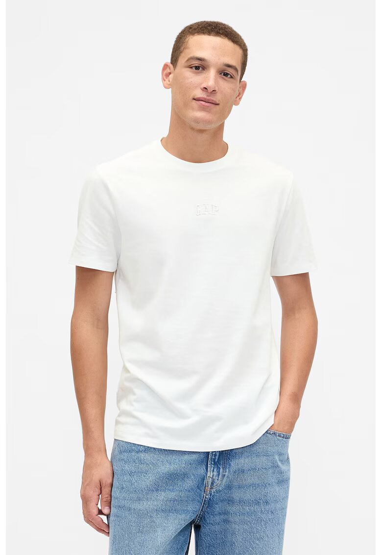GAP Tricou din bumbac cu decolteu la baza gatului - Alb murdar