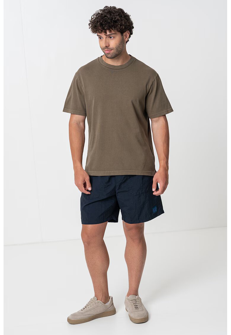 GAP Tricou din bumbac cu decolteu la baza gatului - Kaki inchis