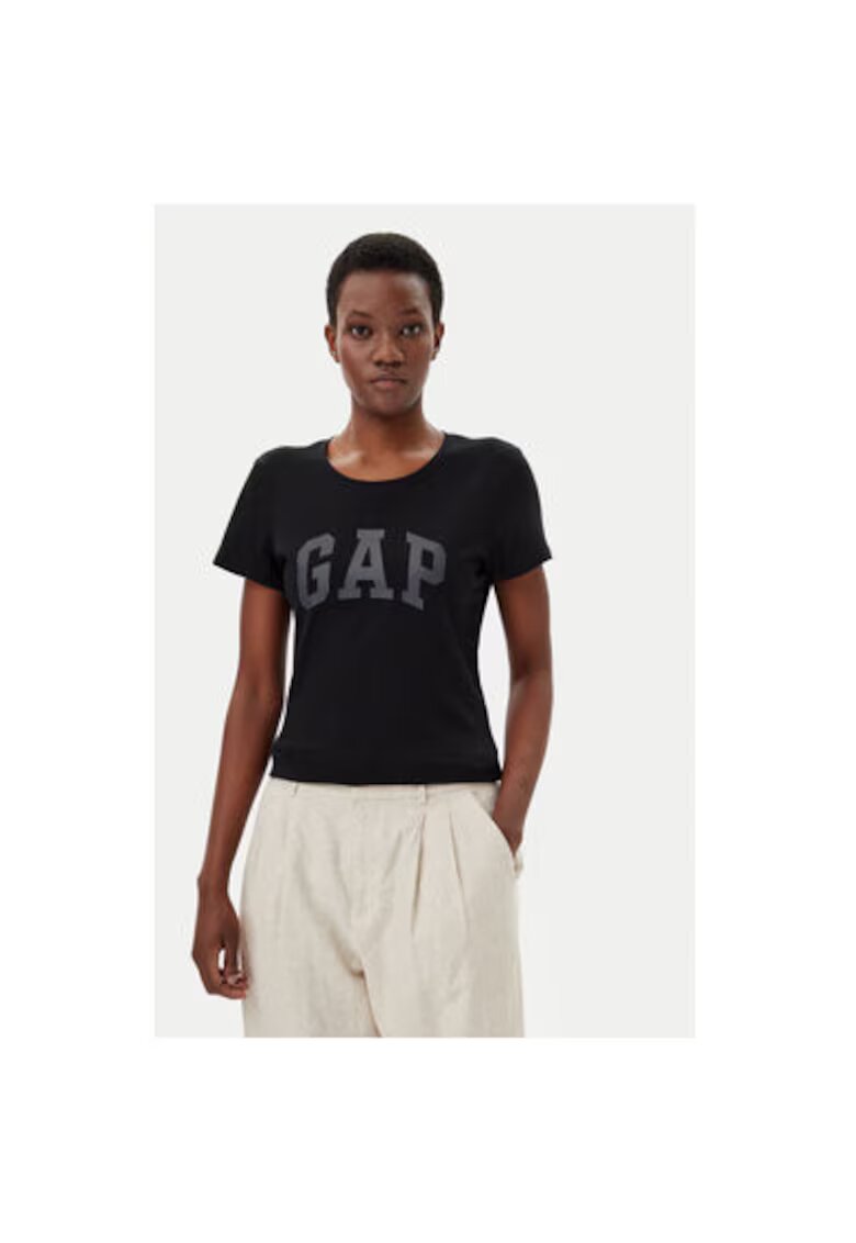 GAP Tricou din bumbac cu imprimeu logo pe piept - Negru