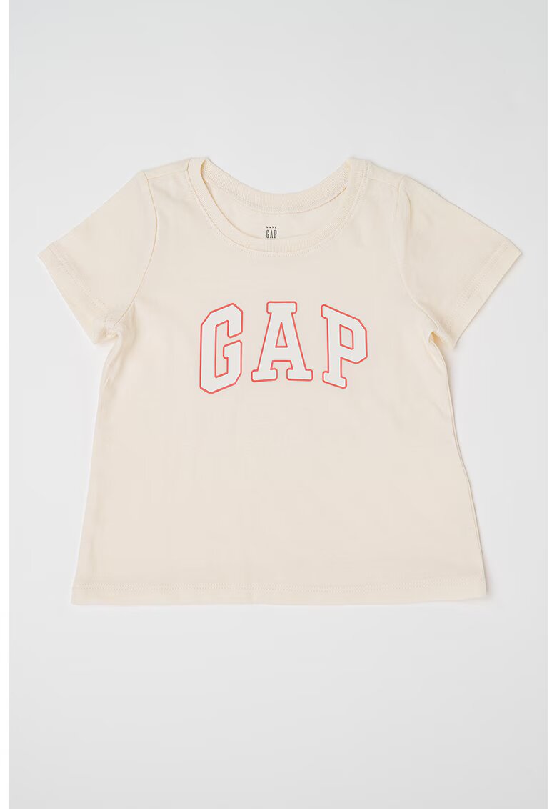 GAP Tricou din bumbac cu logo - Alb fildes/Portocaliu