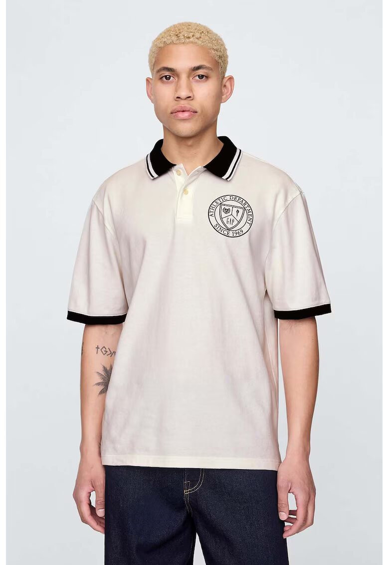 GAP Tricou polo lejer cu detalii contrastante - Alb fildes/Negru