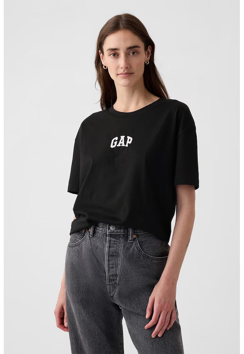 GAP Tricou supradimensionat cu logo brodat - Alb/Negru