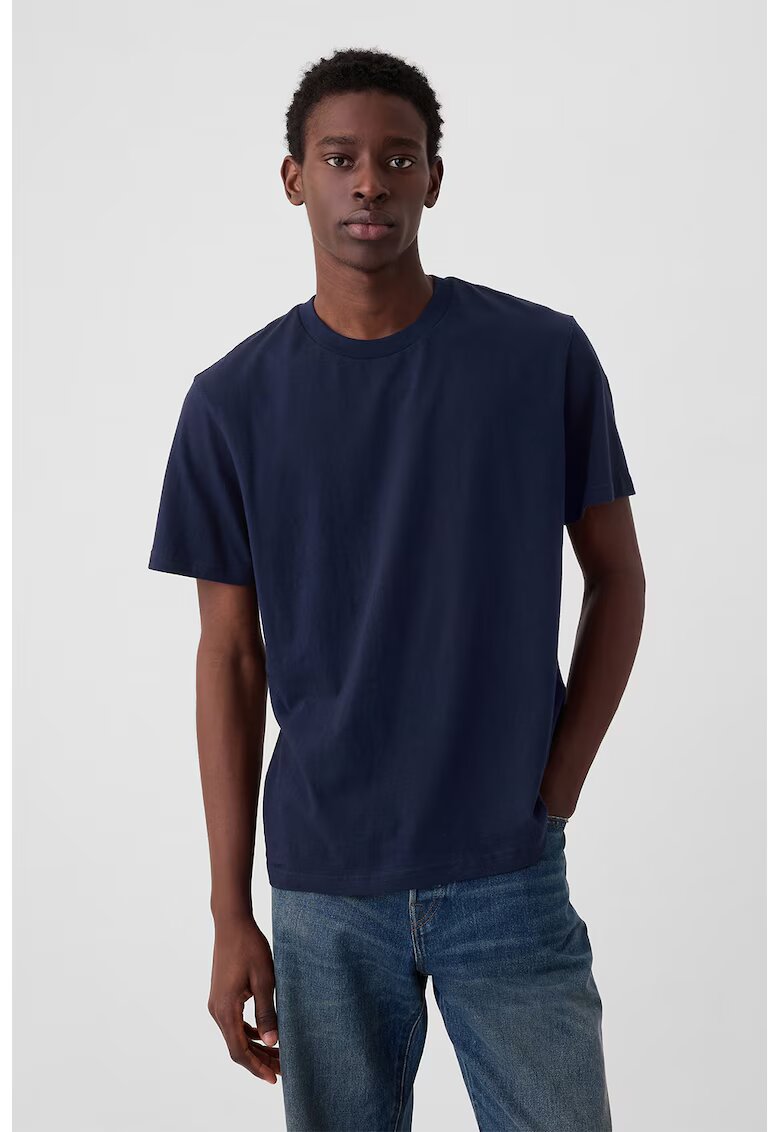 GAP Tricou unisex de bumbac cu decolteu la baza gatului - Bleumarin