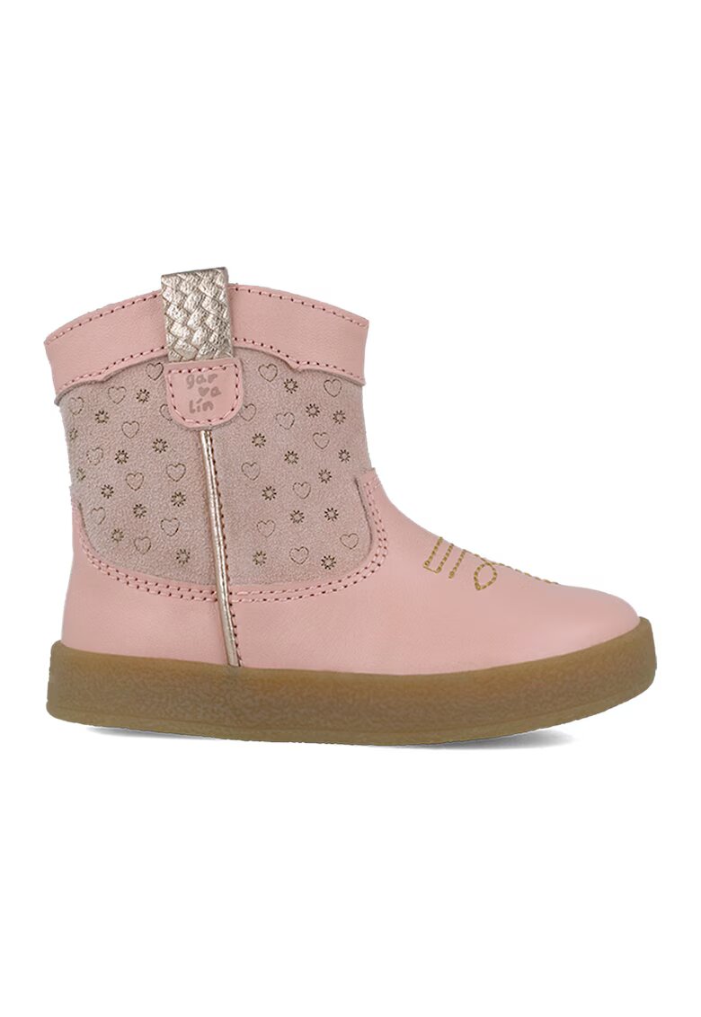 Garvalin Ghete de piele si material textil cu fermoar - Roz pal