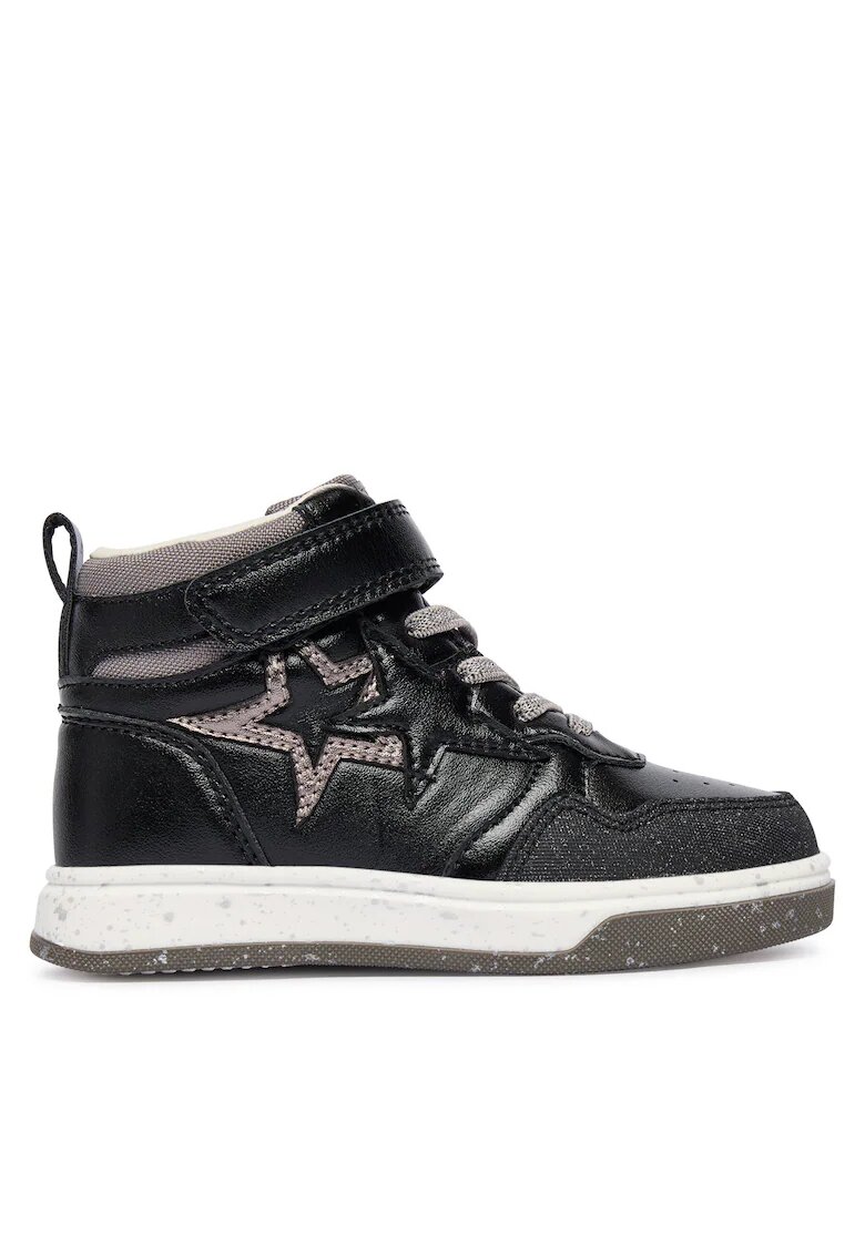 Garvalin Pantofi sport copii - adidasi fete - mat metalizat - negru - piele ecologica