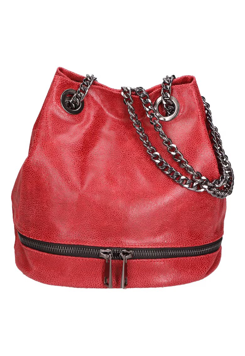 Gave Lux Geanta bucket de piele cu bareta de lant - Rosu inchis