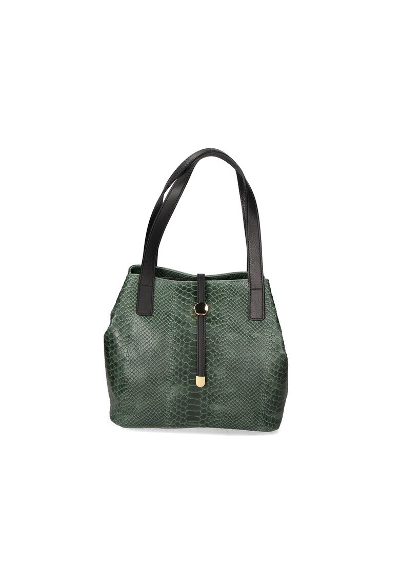 Gave Lux Geanta bucket din piele cu model piele de reptila - Verde inchis