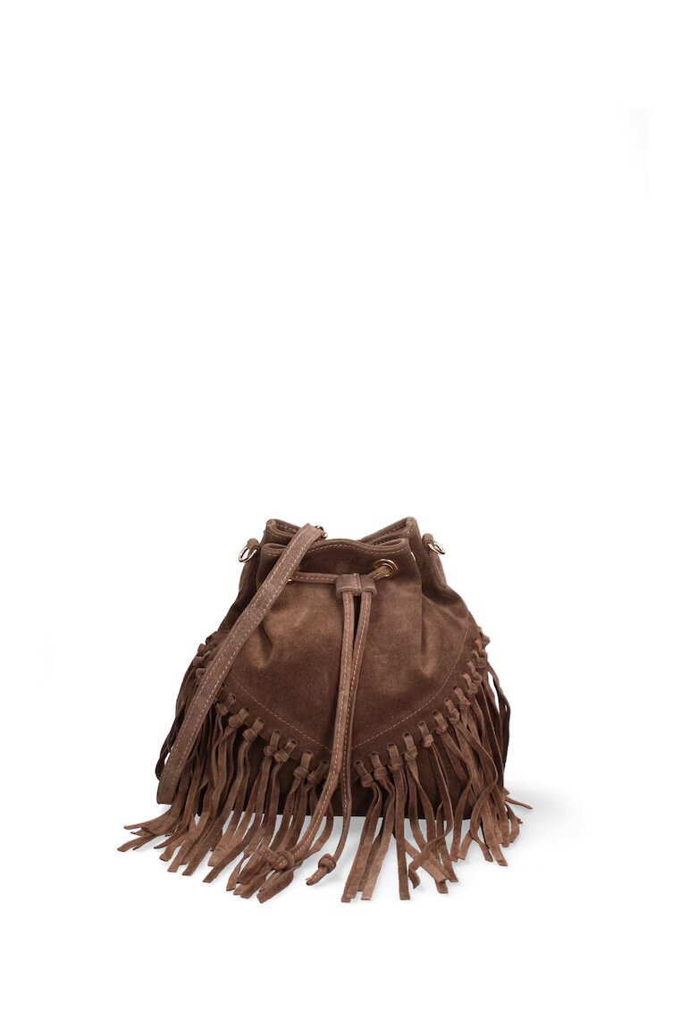 Gave Lux Geanta bucket din piele intoarsa Umbria Plus - Maro taupe
