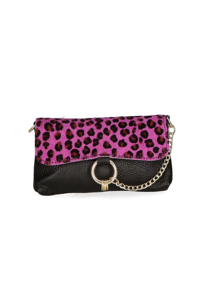 Gave Lux Geanta crossbody de piele cu model si lant decorativ - Negru/Maro/Fucsia