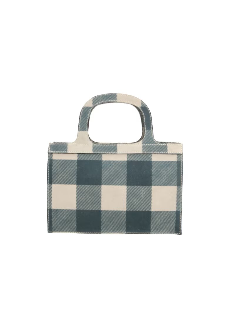 Gave Lux Geanta crossbody de piele intoarsa in carouri - Alb fildes/Albastru prafuit