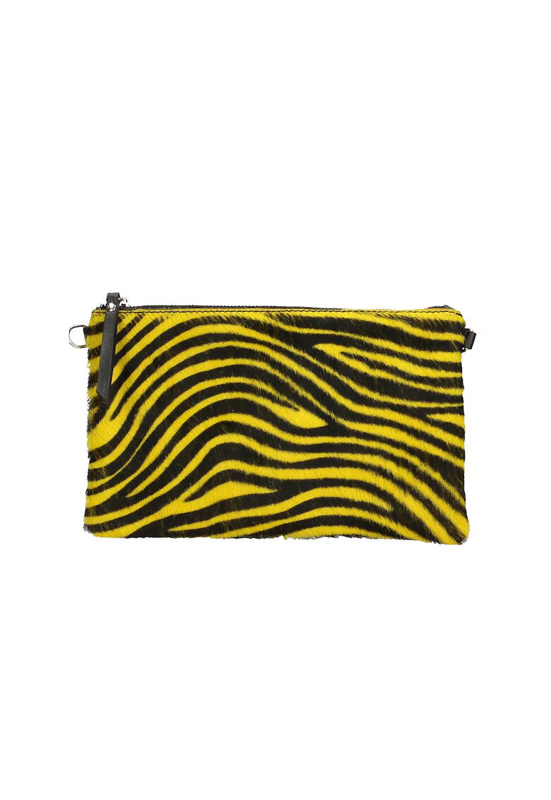Gave Lux Geanta crossbody de piele si piele cu par scurt - Negru/Galben