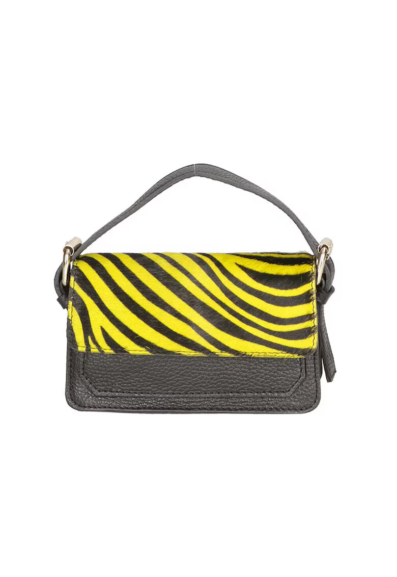 Gave Lux Geanta crossbody de piele si piele cu par scurt - Negru - Galben