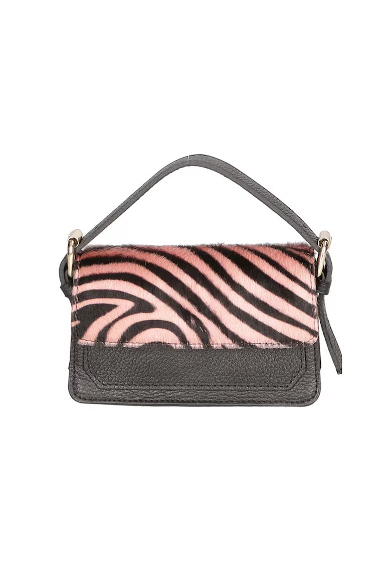 Gave Lux Geanta crossbody de piele si piele cu par scurt - Negru/Roz