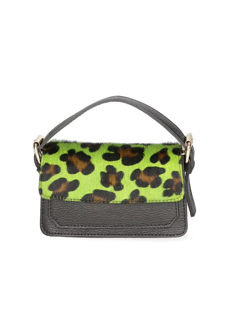 Gave Lux Geanta crossbody de piele si piele cu par scurt - Negru/Verde lime
