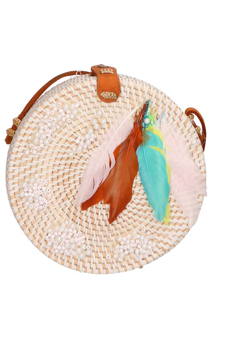 Gave Lux Geanta crossbody din paie - Alb/Turcoaz/Bej