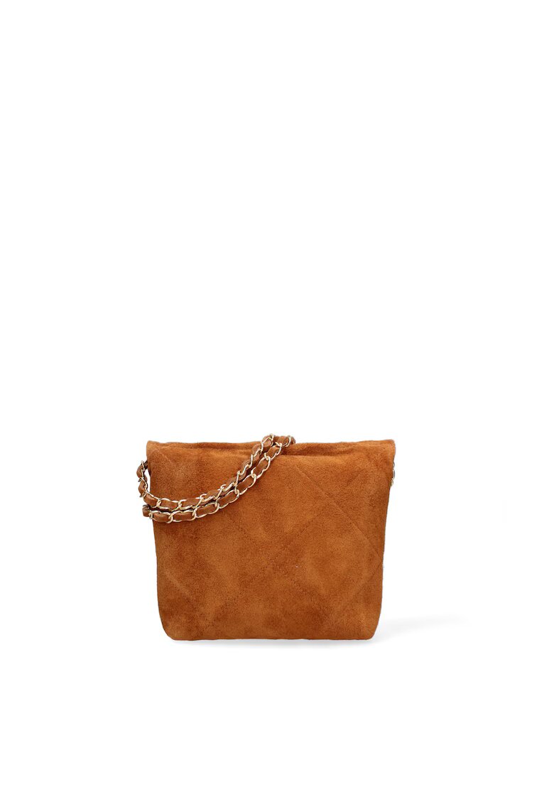 Gave Lux Geanta crossbody din piele intoarsa cu barete din lant Edera Plux - Maro inchis