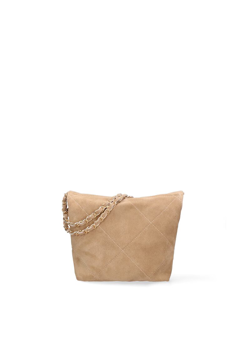 Gave Lux Geanta crossbody din piele intoarsa cu barete din lant Edera Plux - Maro taupe