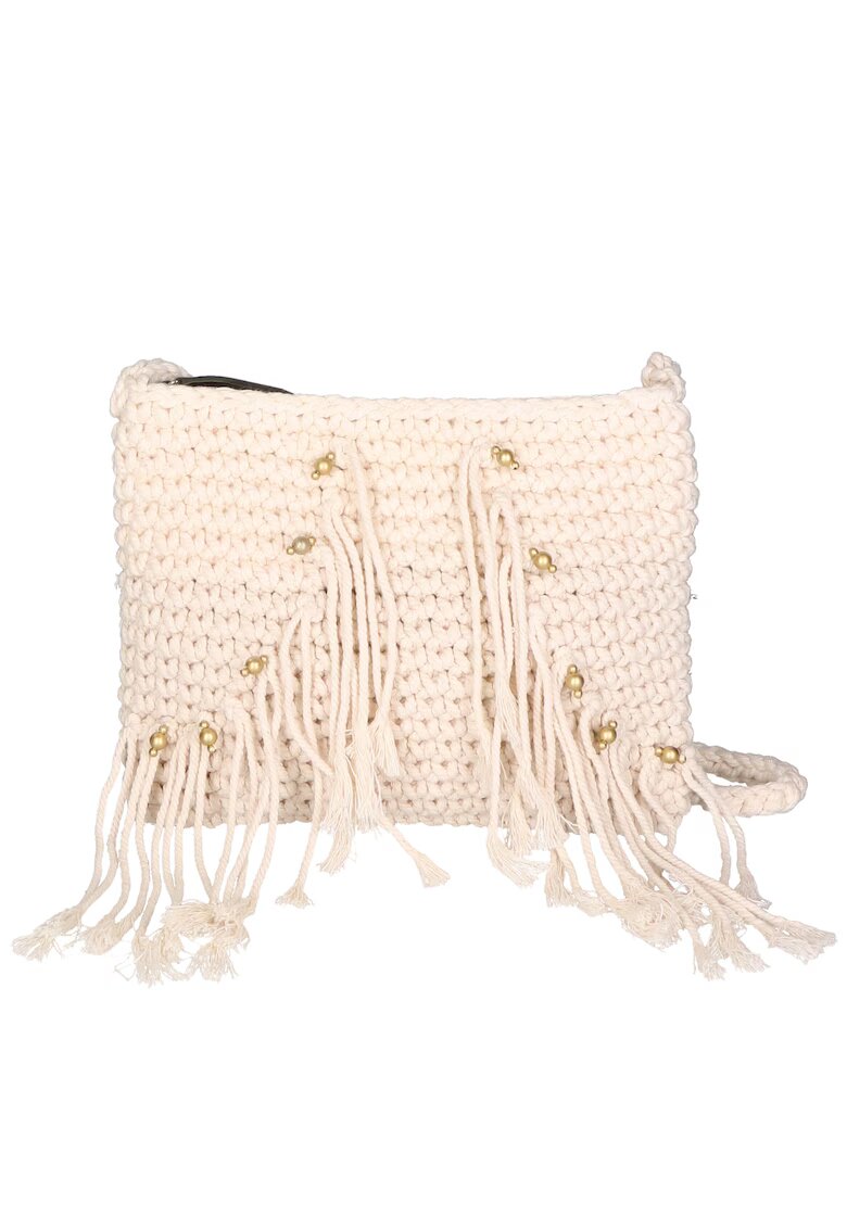 Gave Lux Geanta crossbody tesuta - cu franjuri - Bej
