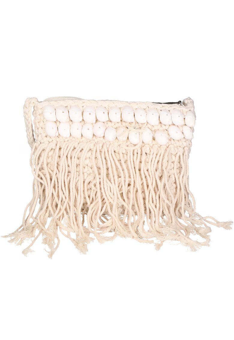 Gave Lux Geanta crossbody tesuta - cu franjuri - Bej