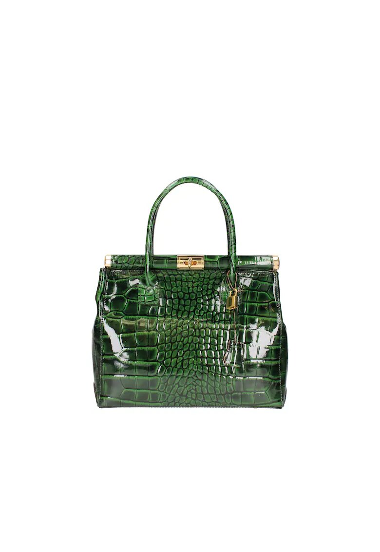 Gave Lux Geanta de piele cu bareta de umar si model piele de reptila - Verde inchis