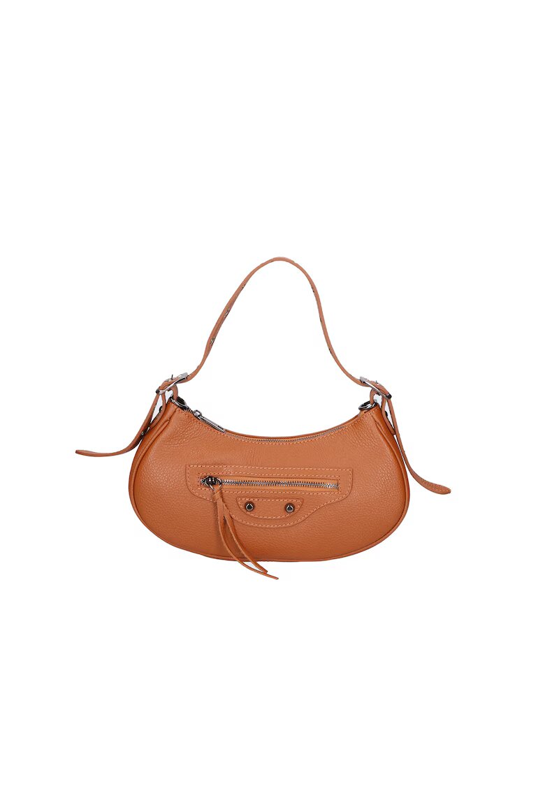 Gave Lux Geanta de piele cu bareta si detalii metalice - Caramel