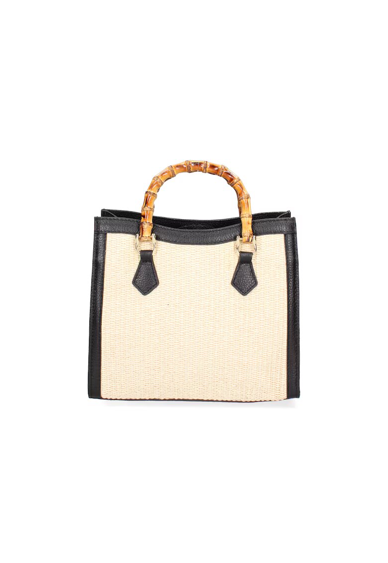Gave Lux Geanta de piele si material textil cu maner - Negru/Bej