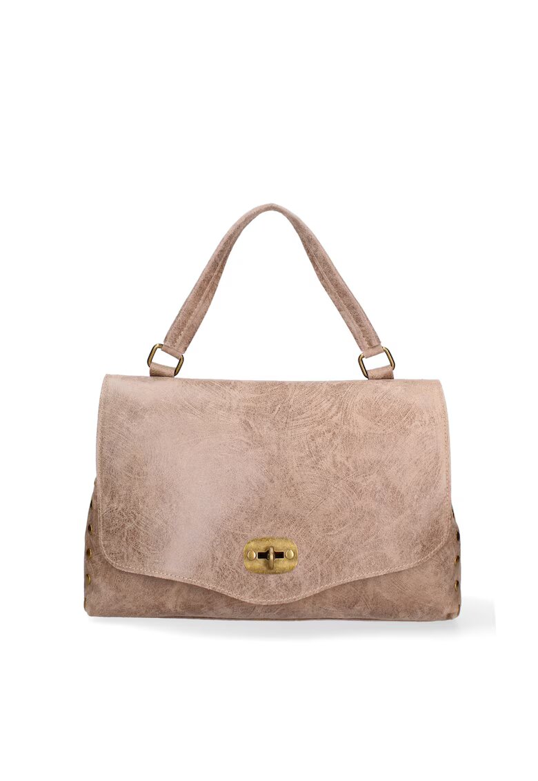 Gave Lux Geanta din piele cu bareta de umar si inchidere cu clapa Silvana Prime - Maro taupe