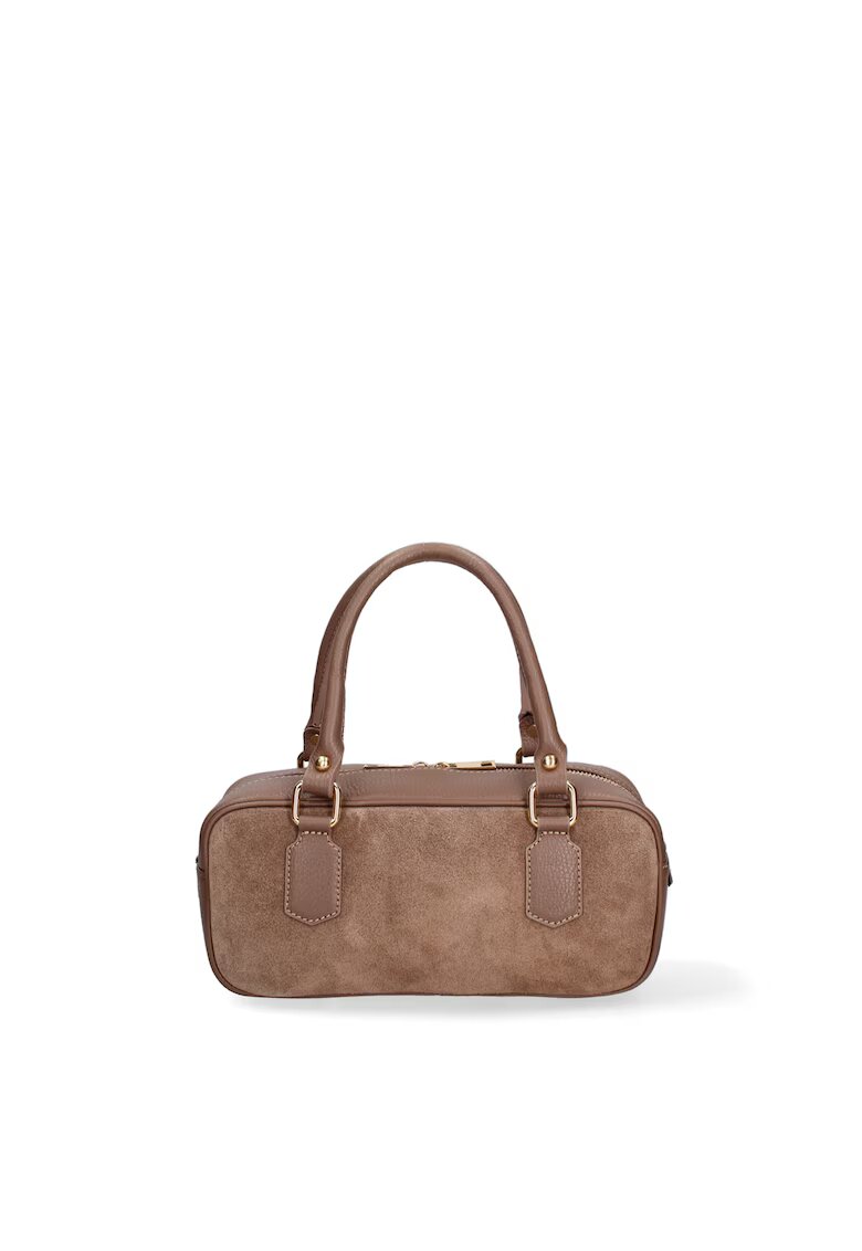 Gave Lux Geanta din piele si piele intoarsa cu maner Seraphina Elite - Maro taupe