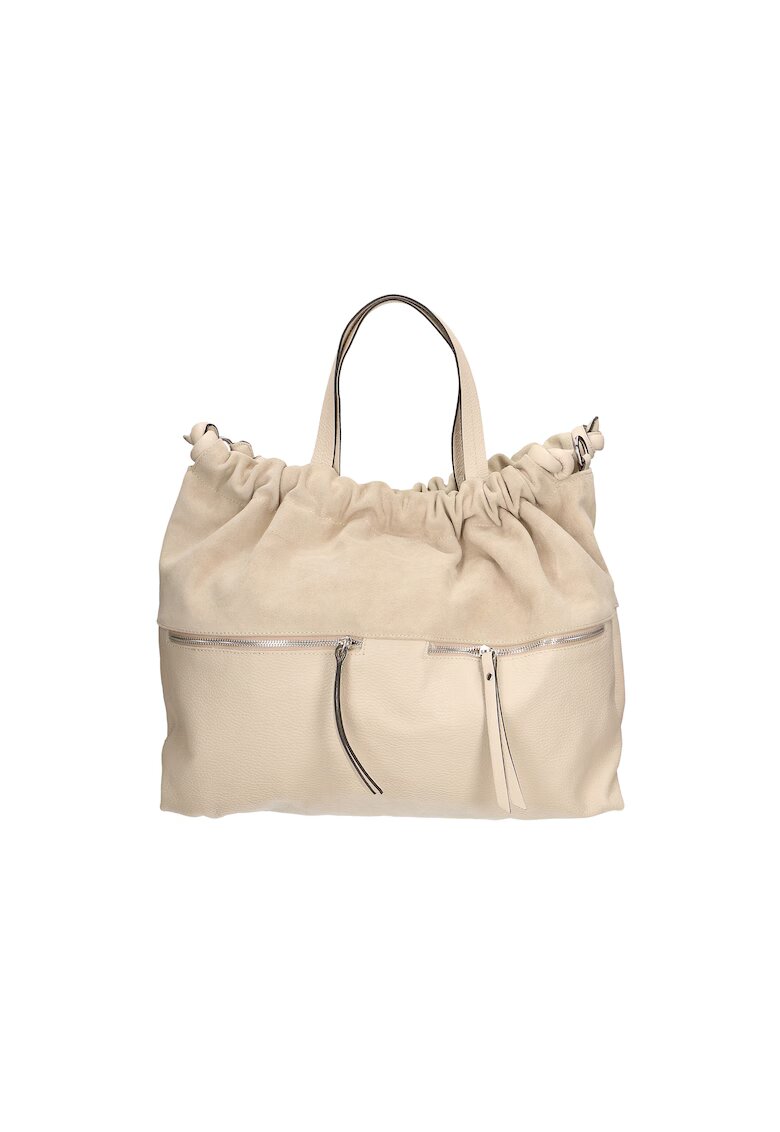 Gave Lux Geanta hobo de piele si piele intoarsa - Alb fildes