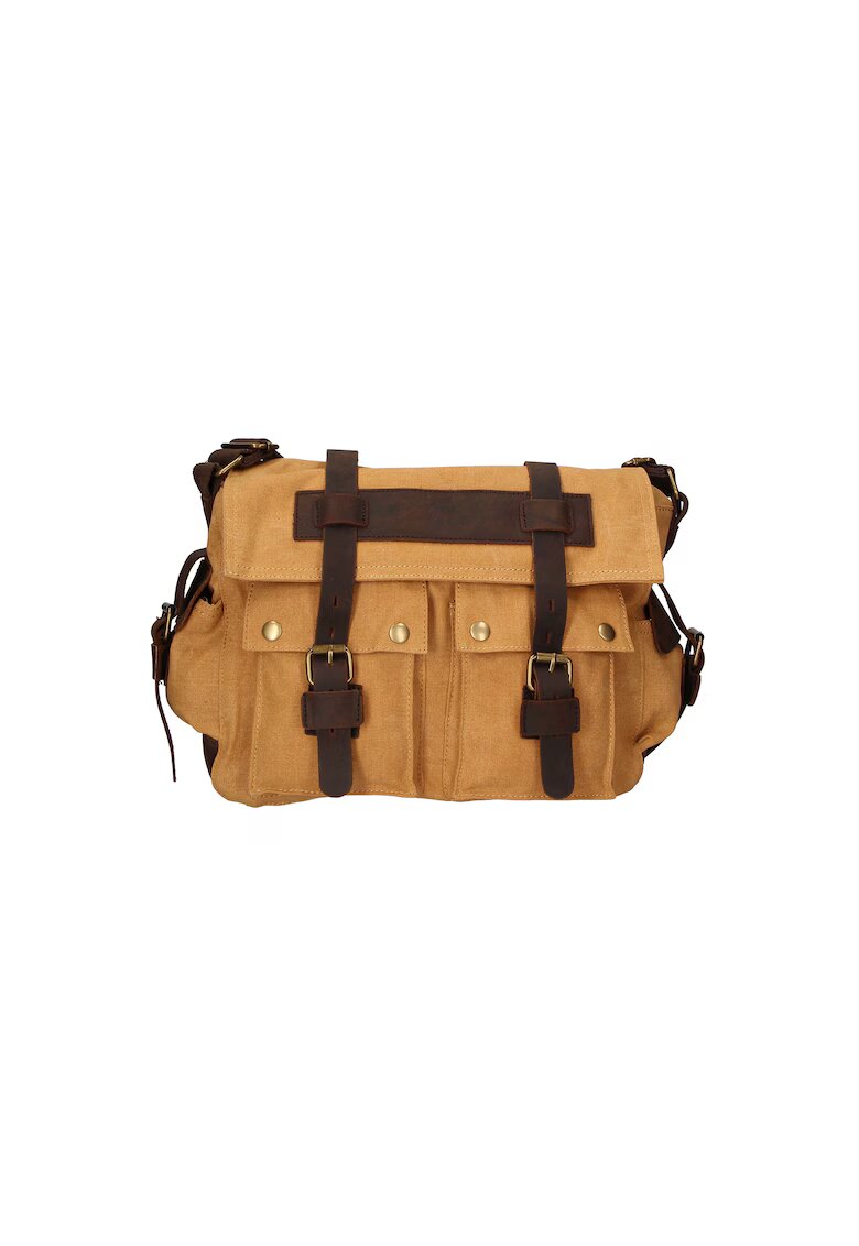 Gave Lux Geanta messenger unisex cu detalii de piele - Caramel