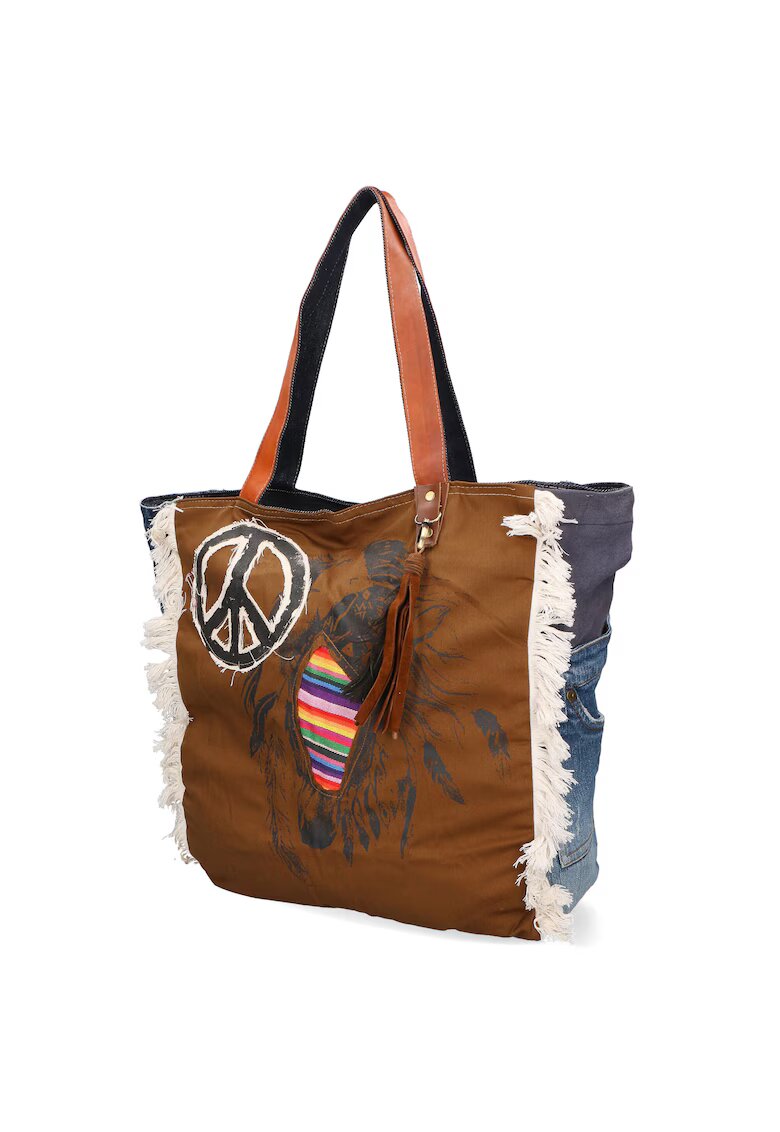 Gave Lux Geanta shopper cu detalii de denim - Albastru