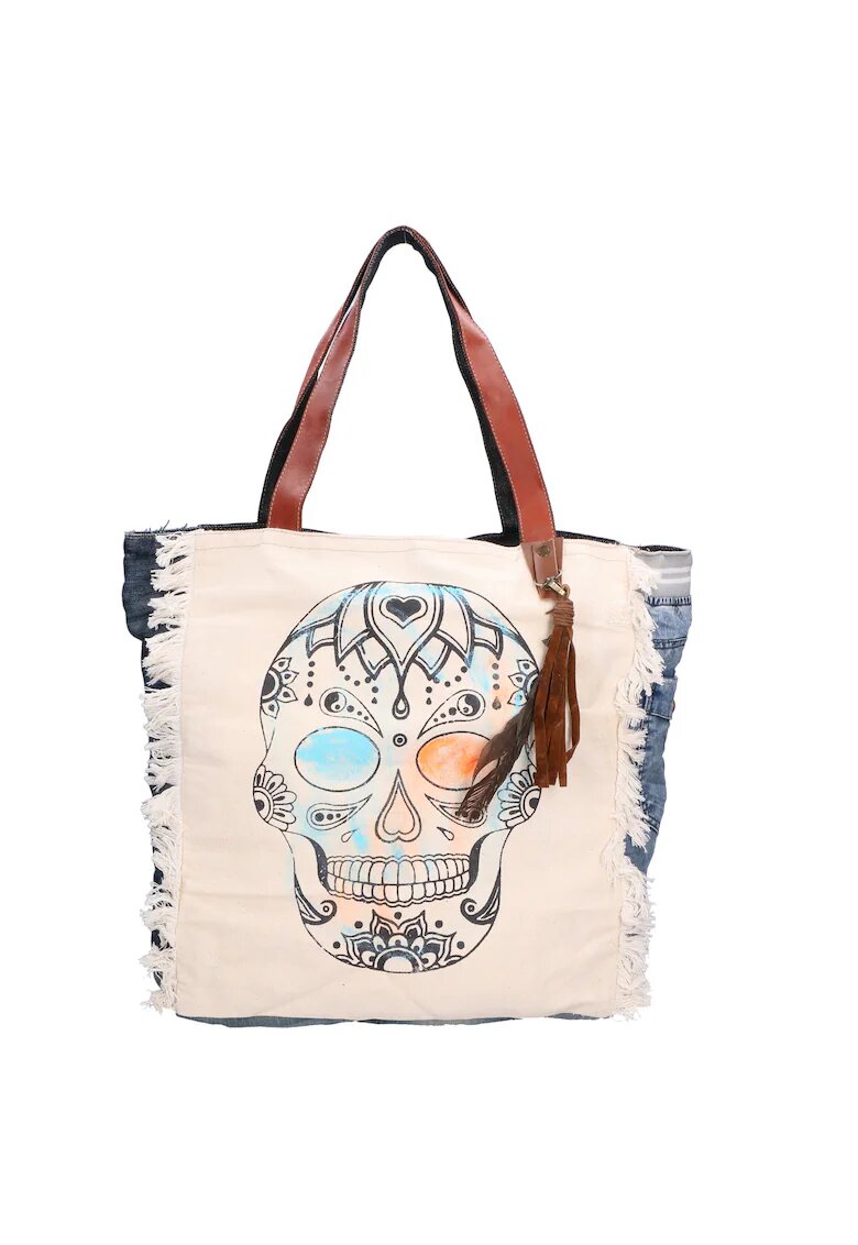 Gave Lux Geanta shopper cu margini franjurate - Albastru