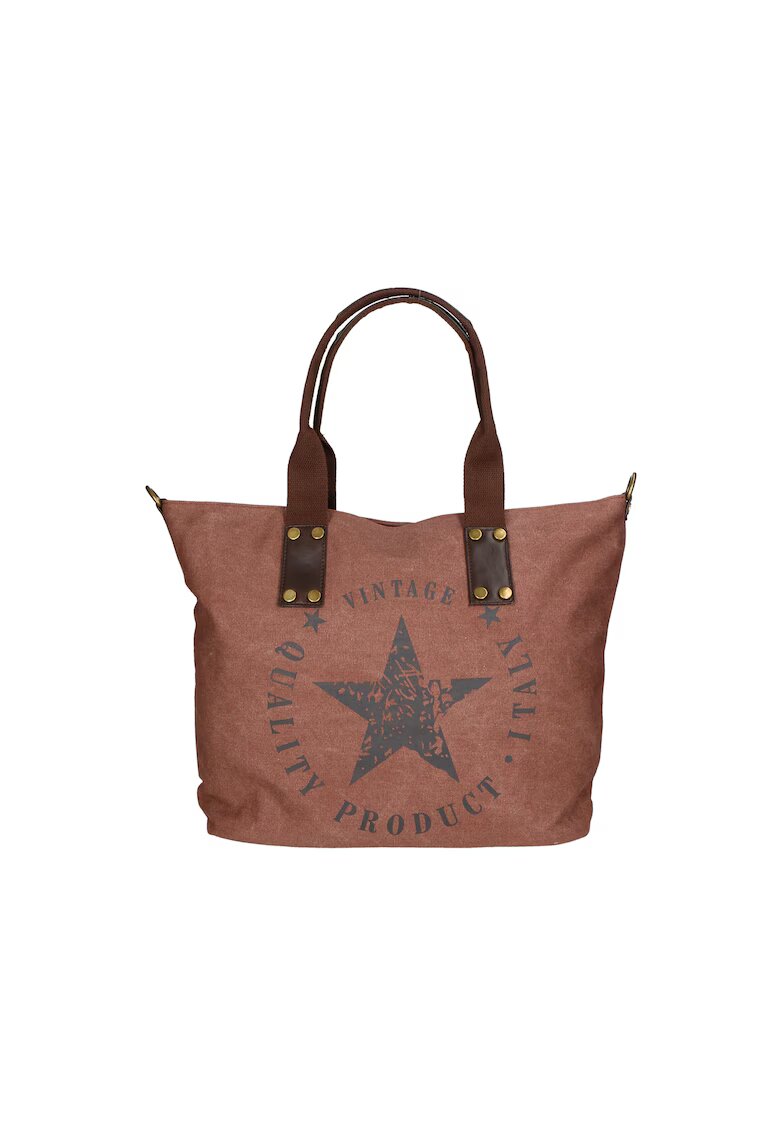 Gave Lux Geanta shopper din material textil cu imprimeu cu stele - Maro inchis