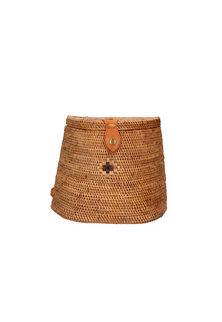 Gave Lux Rucsac din rattan - realizat manual - cu barete de piele ajustabile - Multicolor