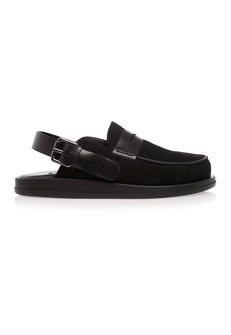 Gemelli Shoes Saboti slingback din piele cu par scurt Martin - Negru