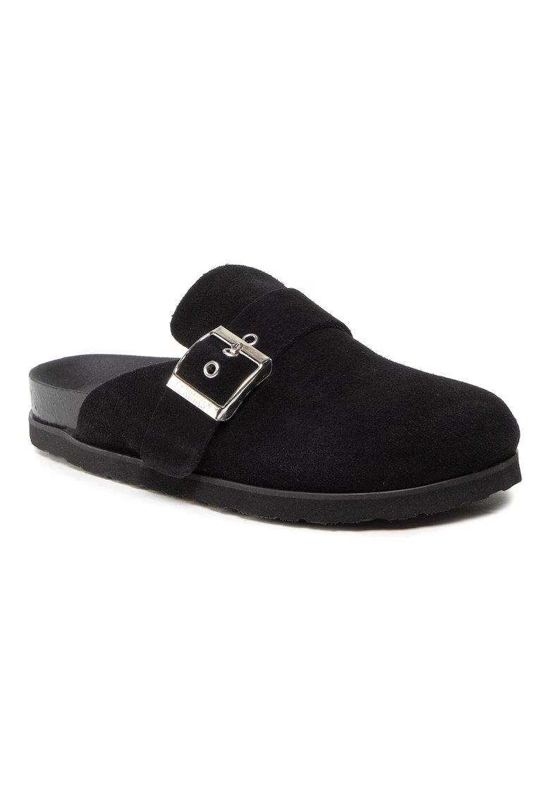 GENUINS Papuci flip-flop dama - Piele naturala/Velur - Negru