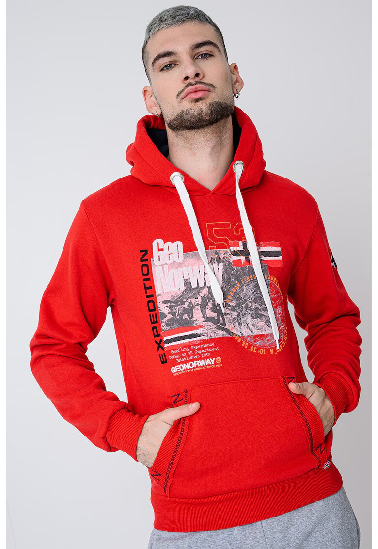 Geo Norway Hanorac cu buzunar kangaroo si imprimeu Gomap - Rosu/Portocaliu mandarina/Kaki