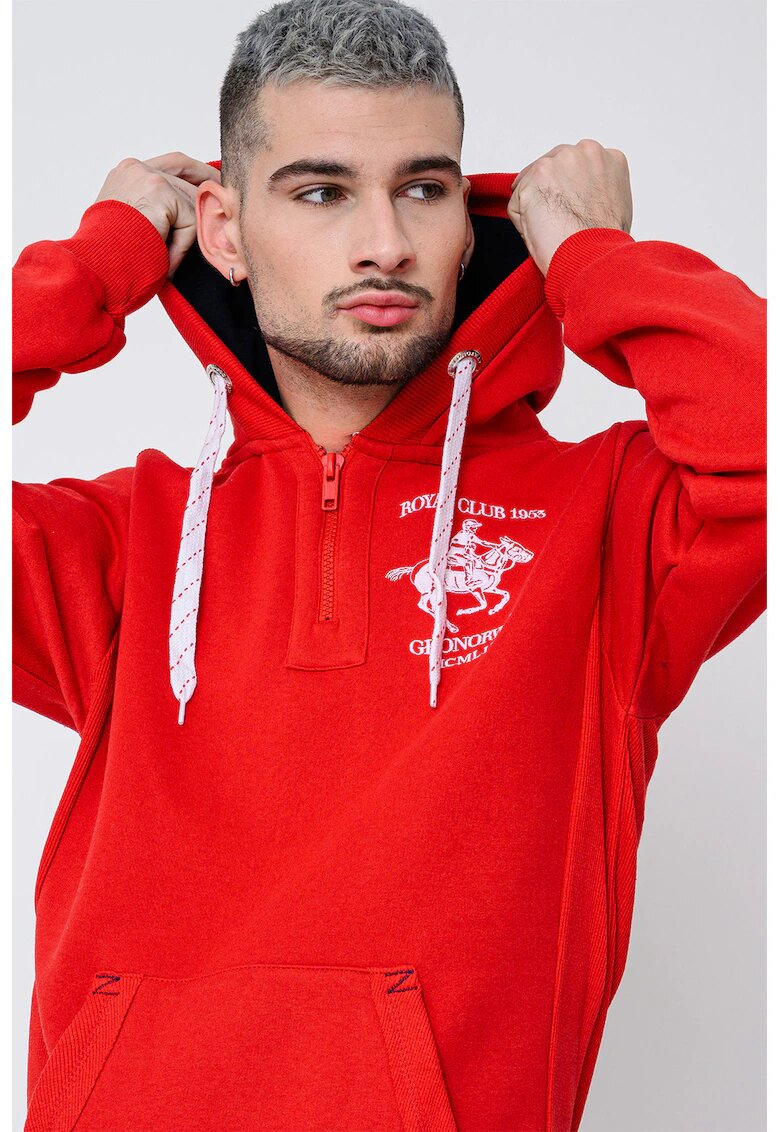 Geo Norway Hanorac cu logo pe piept si fermoar Floton - Alb optic/Rosu vermillion
