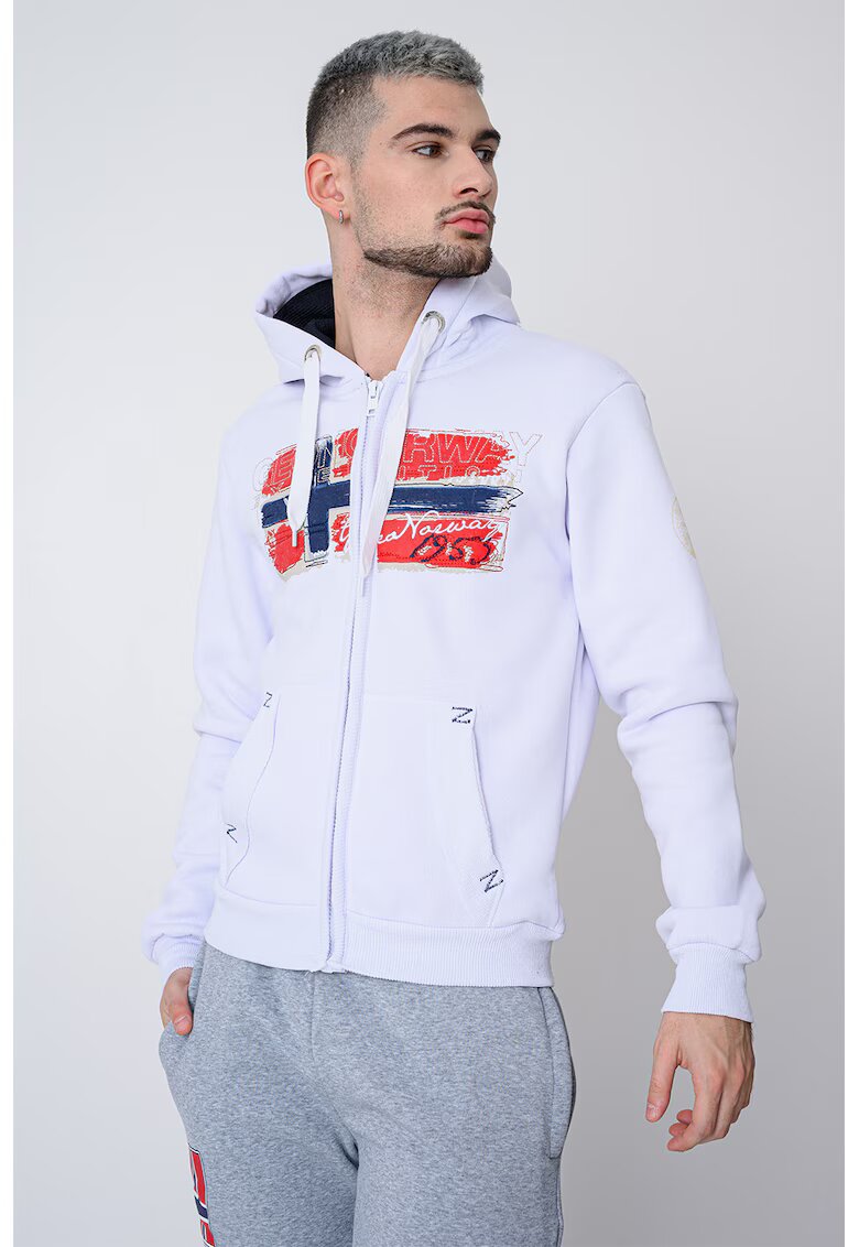 Geo Norway Hanorac din amestec de bumbac cu logo si fermoar Gayton - Rosu/Alb optic/Bleumarin