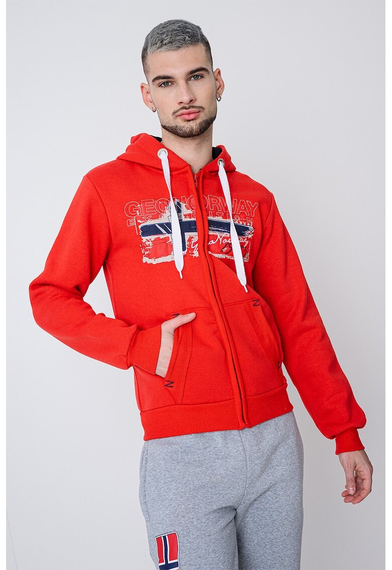 Geo Norway Hanorac din amestec de bumbac cu logo si fermoar Gayton - Rosu/Bleumarin