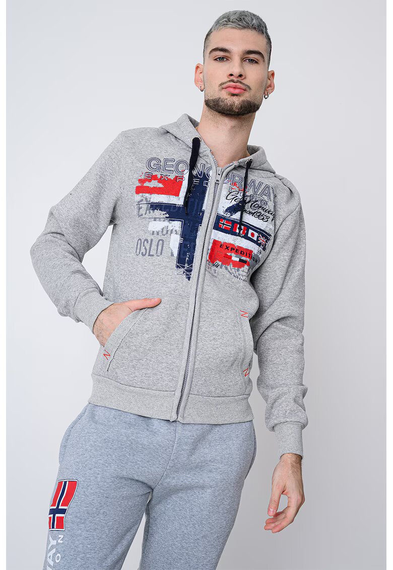 Geo Norway Hanorac regular-fit cu logo Getchup - Rosu inchis/Gri deschis melange/Bleumarin