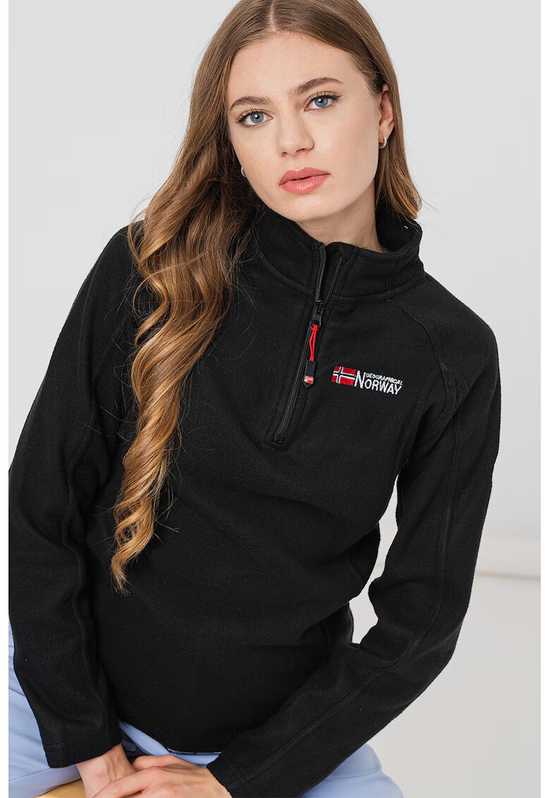 Geographical Norway Bluza de trening din fleece cu fermoar scurt si maneci raglan - Negru