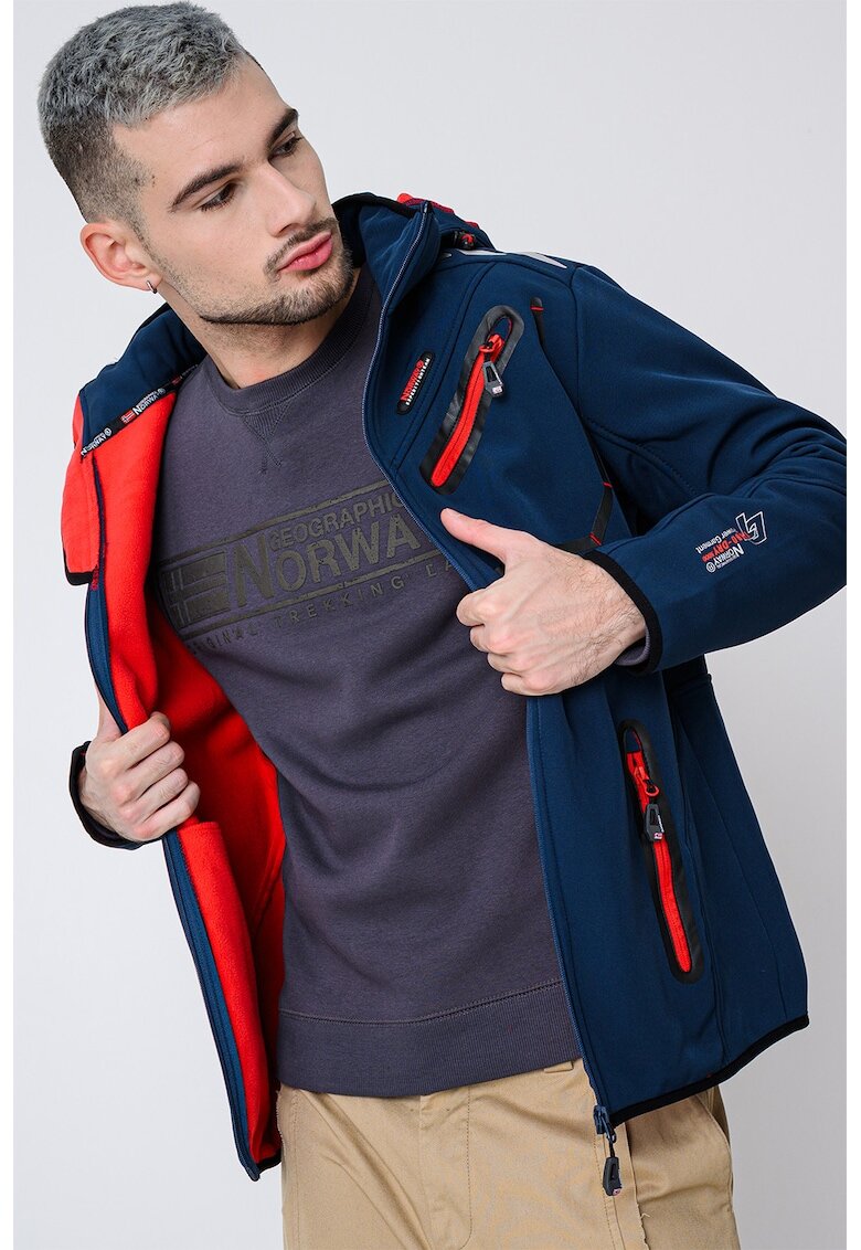 Geographical Norway Jacheta cu buzunare si logo Royaute - Rosu/Negru/Albastru petrol